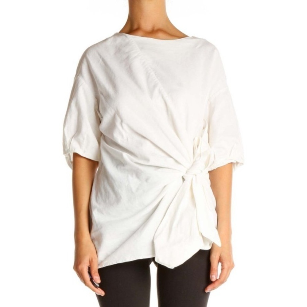 CAARA White Cotton Mesorole Tie Knotted Top